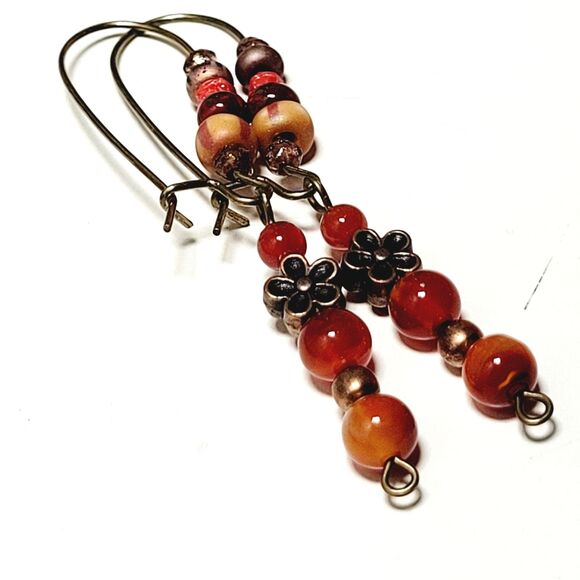 Artisan earrings  673# NEW bohemian Carnelian gemstone earrings dangles mixed b - Picture 1 of 6